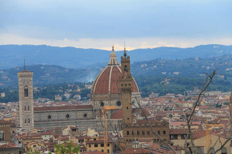 !Katedra we Florencji zasłonięta przez wieżę pałacu Vecchio - widok z Forte di Belvedere