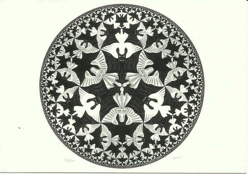'Granica koła I (Niebo i piekło)' - M.C. Escher (skan pocztówki z muzeum)