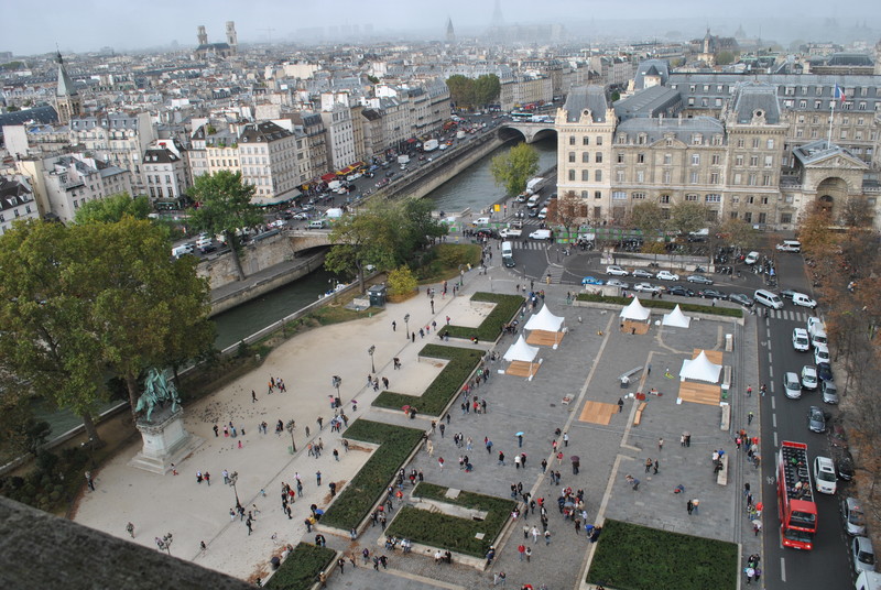 Widok z tarasu widokowego na Katedrze Notre-Dame w Paryżu