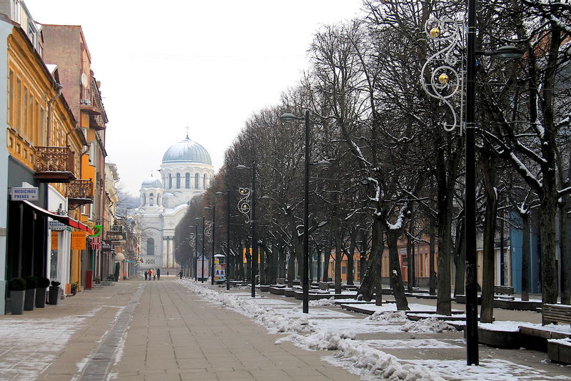 !Widok na Aleję Wolności w Kownie i Kościół św. Michała Archanioła