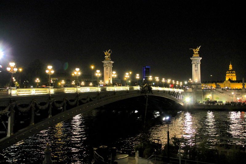 !Wieczorny widok na most Aleksandra III w Paryżu - nad Sekwaną