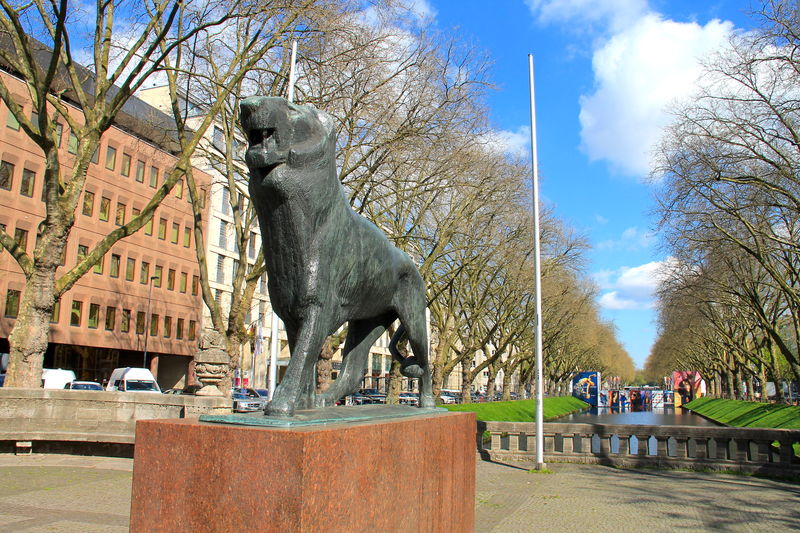 !Bergischer Löwe - heraldyczny lew będący symbolem dawnego Księstwa Bergu - Königsallee w Düsseldorfie