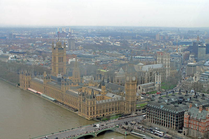 Widok z London Eye podczas typowej londyńskiej pogody