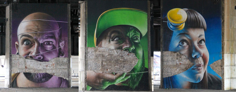 !Street Art Glasgow - "The Five Faces" (Pięć twarzy), autor: Smug