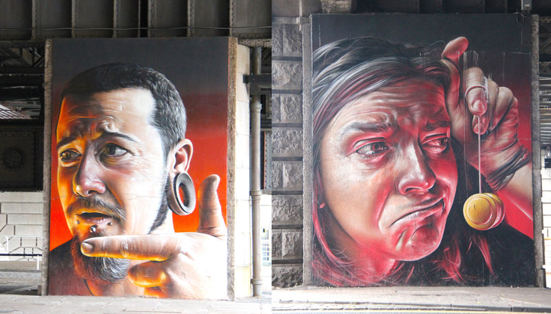 !Street Art Glasgow - "The Five Faces" (Pięć twarzy), autor: Smug