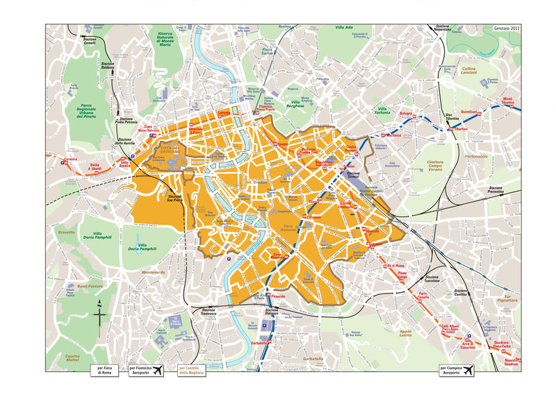 !Centrum miasta w obrębie murów Aureliana - oficjalny obszar, źródło: Miasto Rzym, PDF: http://www.comune.roma.it/PCR/resources/cms/documents/mappa_mura_aureliane.pdf