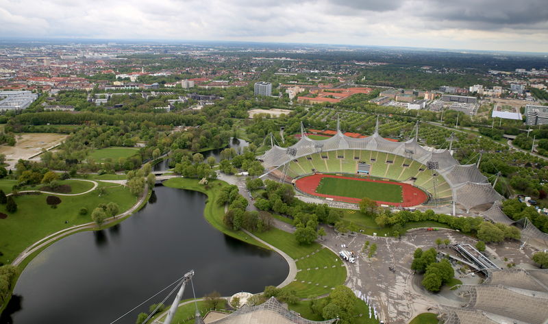 !Widok z Wieży Olimpijskiej na Park Olimpijski w Monachium