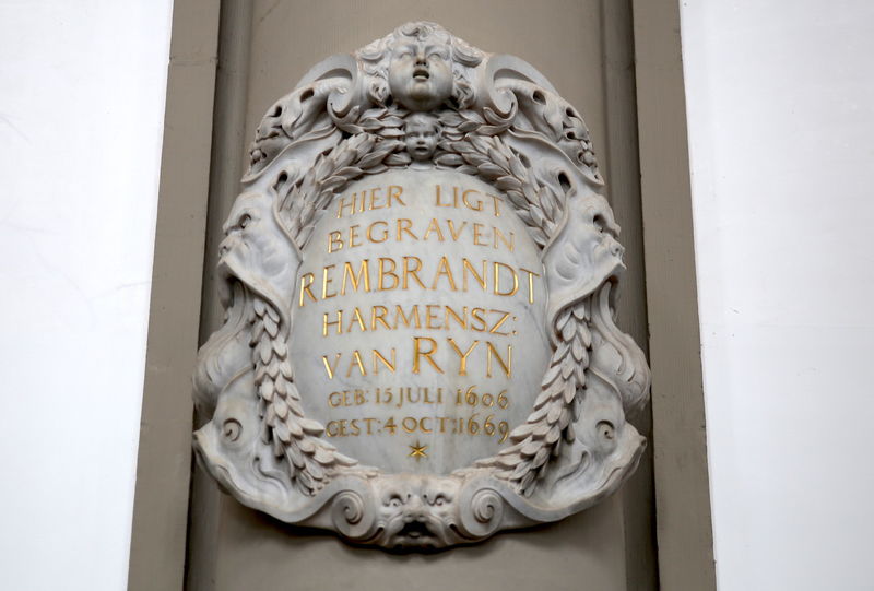 Amsterdam, Westerkerk - tablica pamiątkowa Rembrandta