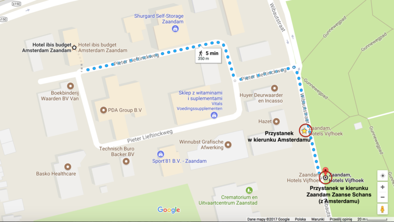 !Hotel ibis budget Amsterdam Zaandam i najbliższy przystanek autobusowy - mapka: screen z maps.google.pl