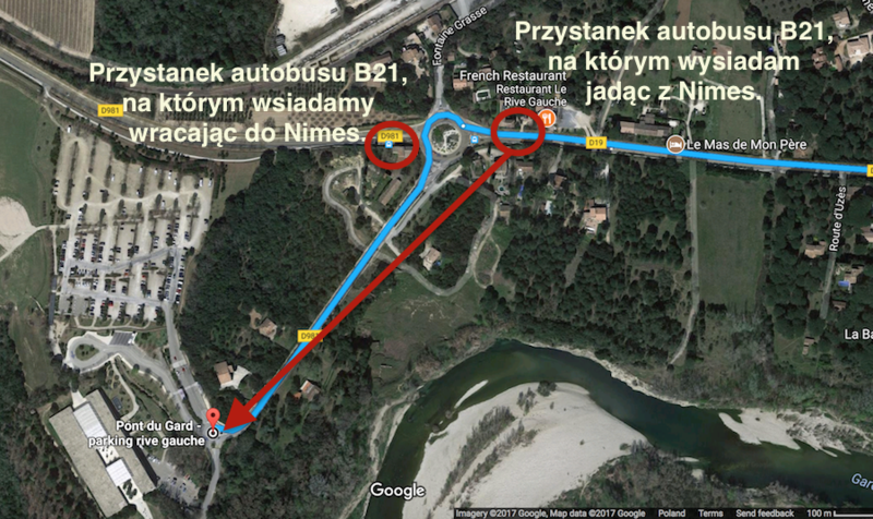!Przystanek w okolicy Pont du Gard - autobus B21, dojazd z Nimes