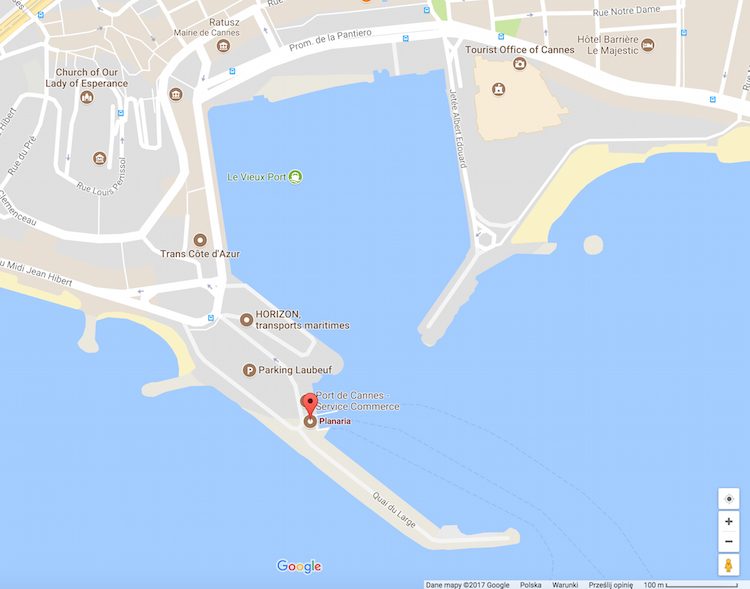 Miejsce odpływania statków na wyspę św. Honorata - Cannes (screen: google.pl/maps)