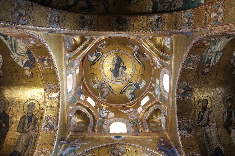 !Mozaiki sufitowe w kościele Santa Maria dell’Ammiraglio w Palermo