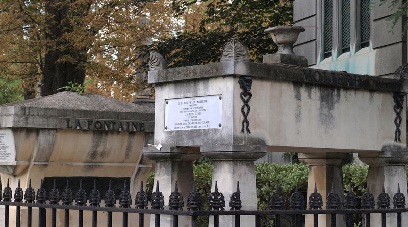 !Molier i Jean de La Fontaine - cmentarz Père Lachaise w Paryżu