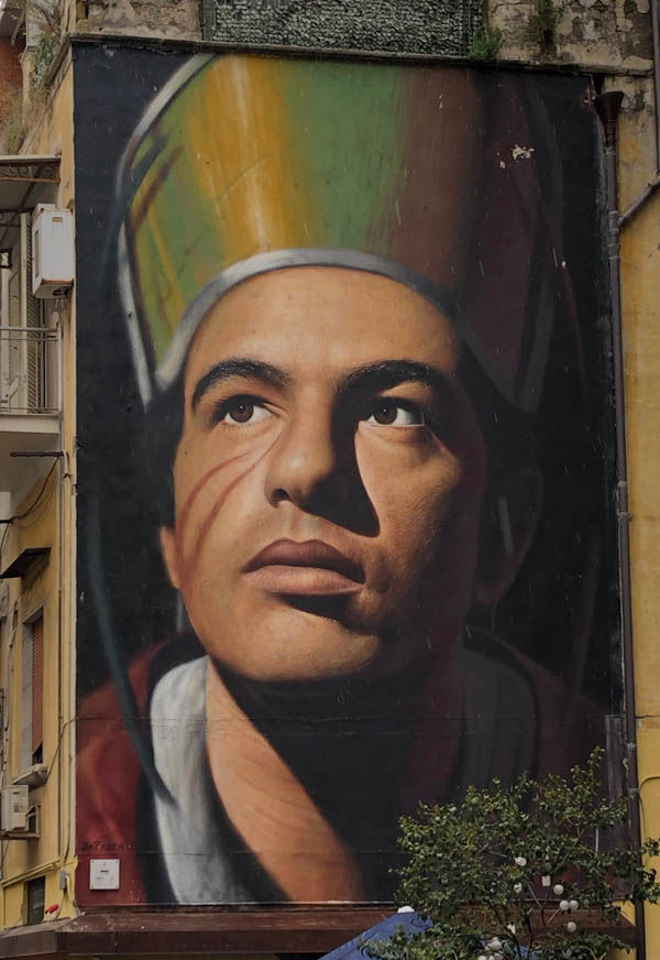 !Mural przedstawiający św. Januarego (street art w Neapolu)