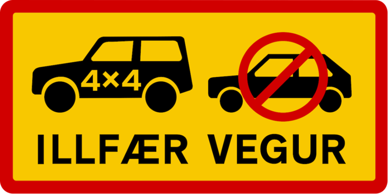 Zakaz wjazdu dla samochodów innych niż o napędzie na cztery koła / ISLANDIA - ZNAKI DROGOWE (źródło: https://en.wikipedia.org/)