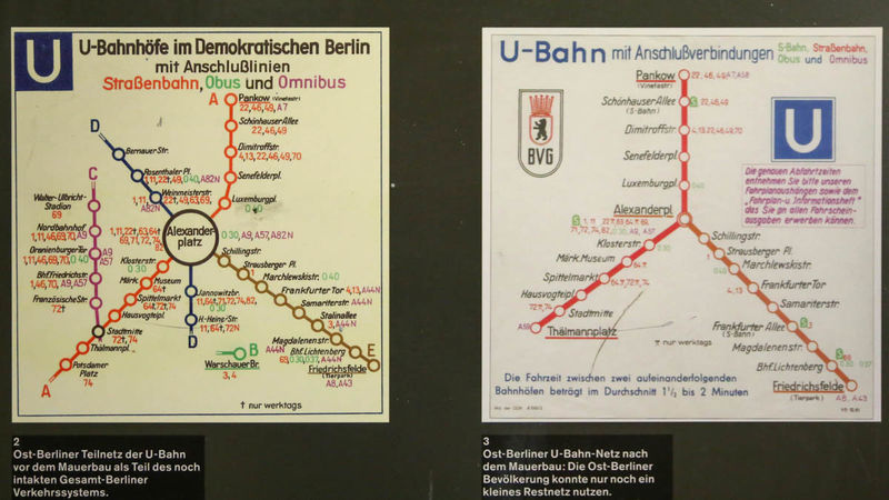 Po lewej sieć U-Bahn w Berlinie Wschodnim przed wzniesieniem muru, po prawej po. - Stacja S-Bahn Berlin Nordbahnhof