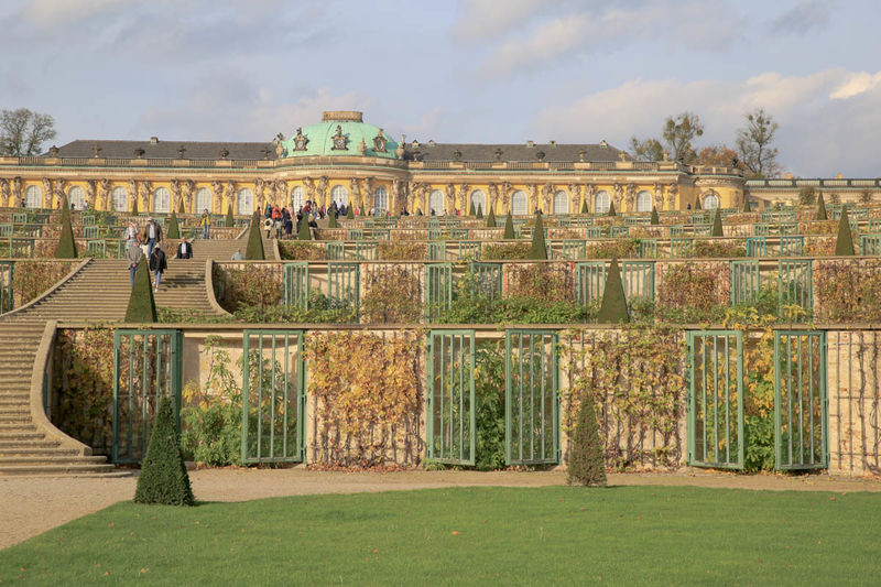Widok na winnice tarasowe i Pałac Sanssouci w Poczdamie
