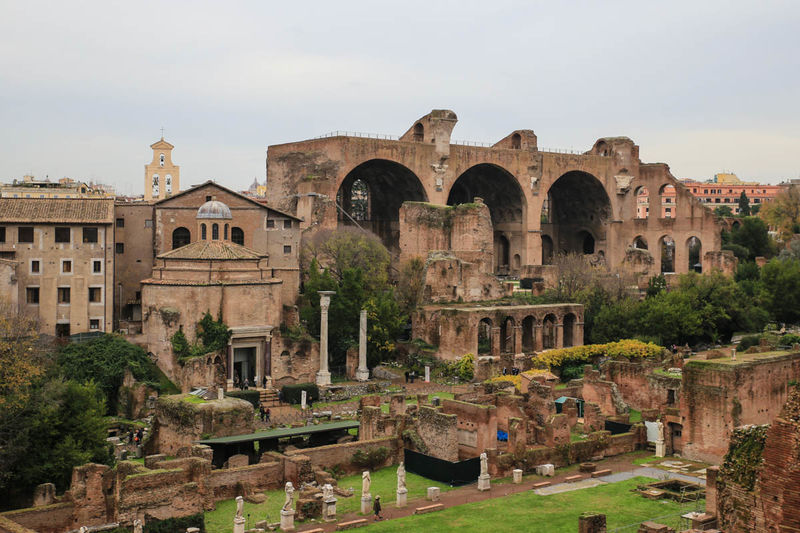 Widok na Bazylikę Maksencjusza i Konstantuna oraz Świątynię Romulusa - Forum Romanum, Rzym